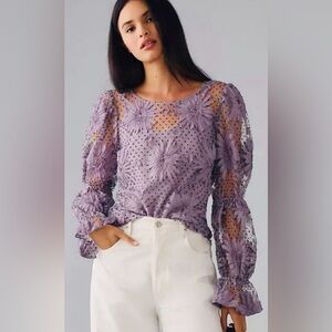 Anthropologie Eva Franco Floral Lace Lavender Top  NWT Small 🎉